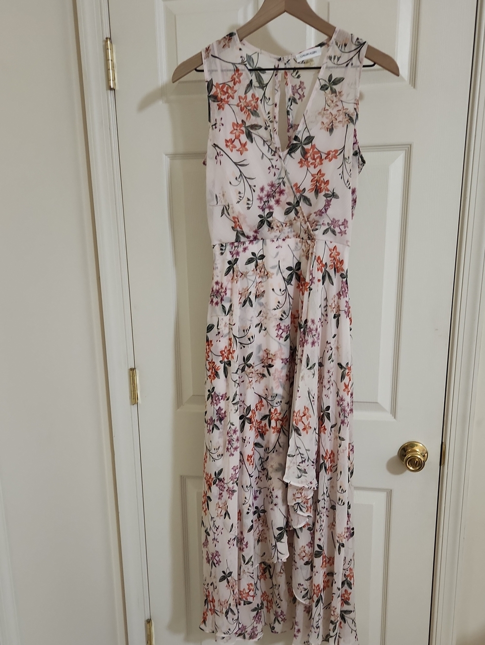Calvin Klein Cream Maxi Dress with Pink & Orange Floral Print